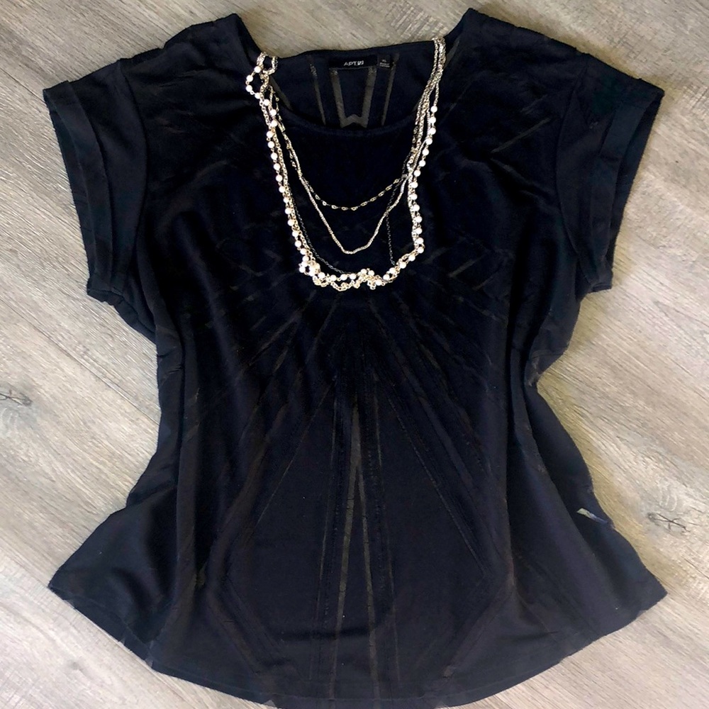APT.9  XL  Black top dress up or down slightly see through.